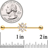 14G Clear CZ Gem Gold Tone Star Burst Industrial Barbell 38mm