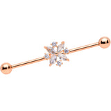 14G Clear CZ Gem Rose Gold Tone Star Burst Industrial Barbell 38mm