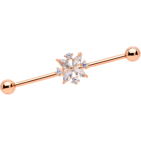 14G Clear CZ Gem Rose Gold Tone Star Burst Industrial Barbell 38mm