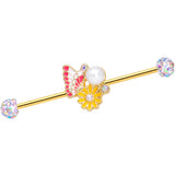 14G Aurora Gem Gold Tone Butterfly Flower Industrial Barbell 38mm