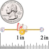 14G Aurora Gem Gold Tone Butterfly Flower Industrial Barbell 38mm