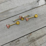 14G 5/8 Aurora Gem Gold Tone Butterfly Flower Barbell Nipple Ring Set