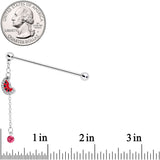14G Clear Pink Gem Watermelon Chain Dangle Industrial Barbell 38mm