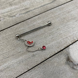 14G Clear Pink Gem Watermelon Chain Dangle Industrial Barbell 38mm