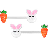 14G 9/16 Carrot Easter Bunny Barbell Nipple Ring Set