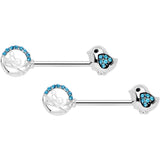 14G 9/16 Aqua Gem Basket Chick Barbell Nipple Ring Set