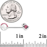 14G 9/16 Pink Gem Basket Chick Barbell Nipple Ring Set