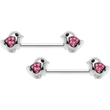 14G 9/16 Pink Gem Easter Chick Nipple Ring Set