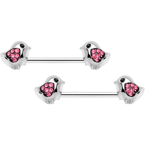 14G 9/16 Pink Gem Easter Chick Nipple Ring Set