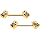 14G 9/16 Clear Gem Gold Tone Easter Chick Nipple Ring Set