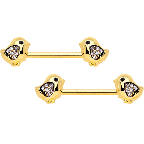 14G 9/16 Clear Gem Gold Tone Easter Chick Nipple Ring Set