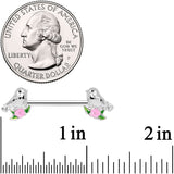 14G 9/16 Bird Pink Flower Barbell Nipple Ring Set