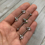 14G 9/16 Bird Pink Flower Barbell Nipple Ring Set