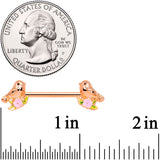 14G 9/16 Rose Gold Tone Bird Pink Flower Barbell Nipple Ring Set