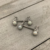 14G 9/16 White Orb Baby Bear Barbell Nipple Ring Set