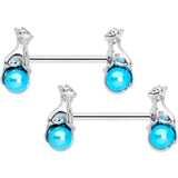 14G 9/16 Aqua Orb Baby Bear Barbell Nipple Ring Set