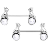 14G 9/16 White Orb Baby Bear Barbell Nipple Ring Set