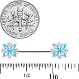 14G 5/8 Aqua CZ Gem Star Burst Barbell Nipple Ring Set