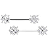14G 5/8 Clear CZ Gem Star Burst Barbell Nipple Ring Set