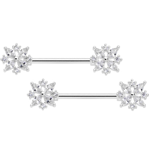 14G 5/8 Clear CZ Gem Star Burst Barbell Nipple Ring Set