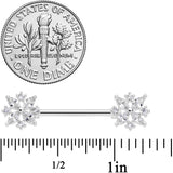 14G 5/8 Clear CZ Gem Star Burst Barbell Nipple Ring Set