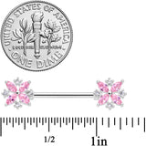 14G 5/8 Pink CZ Gem Star Burst Barbell Nipple Ring Set