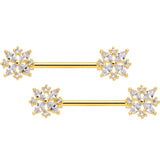 14G 5/8 Clear CZ Gem Gold Tone Star Burst Nipple Ring Set