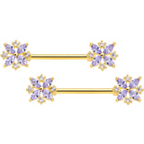 14G 5/8 Purple CZ Gem Gold Tone Star Burst Nipple Ring Set