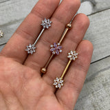14G Clear CZ Gem Rose Gold Tone Star Burst Industrial Barbell 38mm