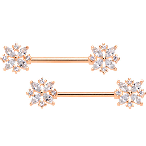 14G 5/8 Clear CZ Gem Rose Gold Tone Star Burst Nipple Ring Set