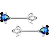 14G 9/16 Clear Aqua Gem Fish Barbell Nipple Ring Set