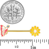 14G 5/8 Aurora Gem Gold Tone Butterfly Flower Barbell Nipple Ring Set