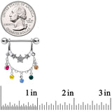 14G 9/16 Multicolor Gem Star Dangle Nipple Ring Set