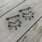 14G 9/16 Multicolor Gem Star Dangle Nipple Ring Set