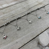 14G 5/8 Aqua Gem Hollow Butterfly Chain Dangle Nipple Ring Set