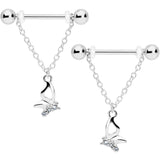 14G 5/8 Clear Gem Butterfly Dangle Nipple Ring Set