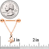 14G 5/8 Clear Gem Rose Gold Hue Butterfly Dangle Nipple Ring Set