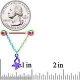 14G 5/8 Clear Gem Rainbow Butterfly Dangle Nipple Ring Set