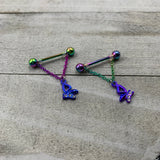 14G 5/8 Clear Gem Rainbow Butterfly Dangle Nipple Ring Set