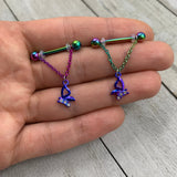 14G 5/8 Clear Gem Rainbow Butterfly Dangle Nipple Ring Set