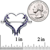 14G 3/4 Dark Purple Gem Rock and Roll Heart Nipple Shield Set