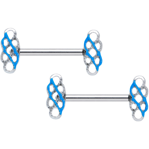 14G 9/16 Clear Gem Blue Celtic Knot Barbell Nipple Ring Set