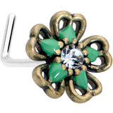 20G 7.5mm Gold Tone Green Flower St Patrick Day L Shape Nose Ring