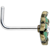 20G 7.5mm Gold Tone Green Flower St Patrick Day L Shape Nose Ring