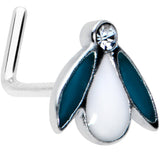 20G 7.5mm Clear Gem Blue White Leaves L Shaped Nose Ring