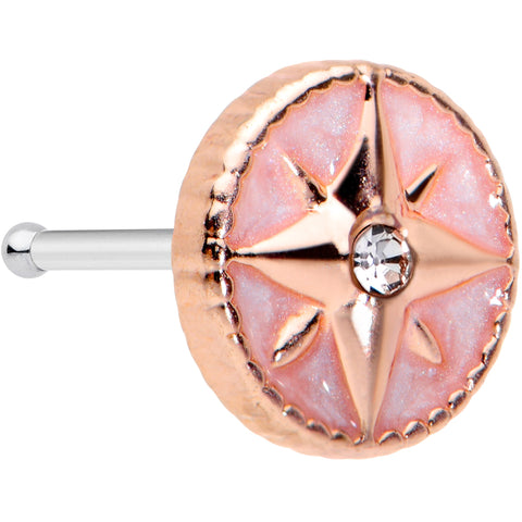 20G 7.5mm Clear Gem Rose Gold Tone Sailors Compass Nose Bone