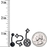 Clear Gem Black Sandblasted Spiral Circle Belly Ring Set of 3