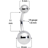 14G 3/8 Grade 23 Large Ball Titanium Belly Ring Curved Barbell