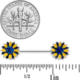 14G 5/8 Blue Faux Druzy Yellow Sunflower Barbell Nipple Ring Set