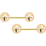 14G 5/8 Clear Gem Gold Tone Sailors Compass Barbell Nipple Ring Set